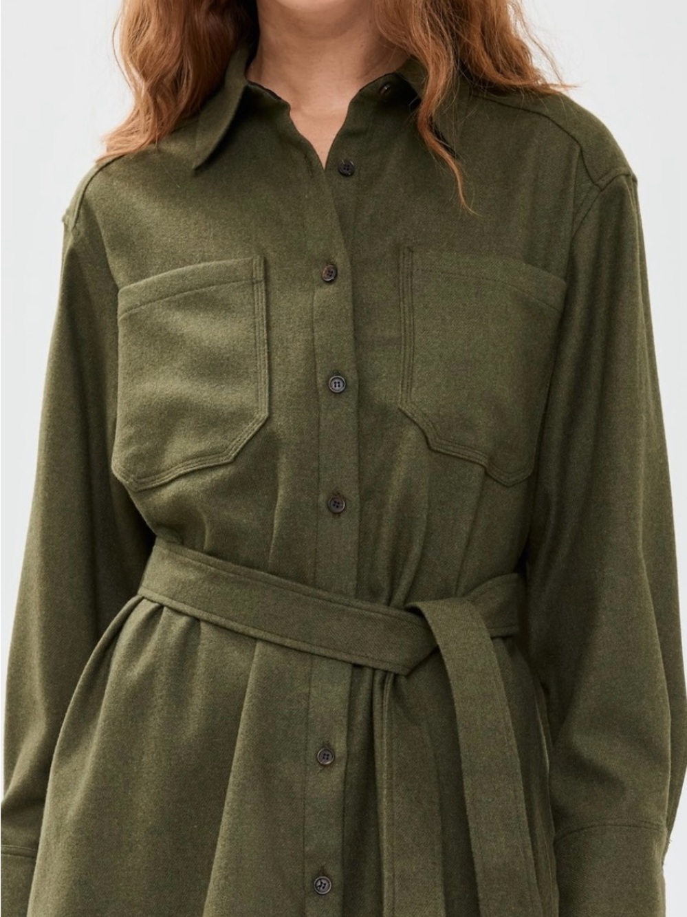 La Ligne Olive Green Belted Shirt Dress
